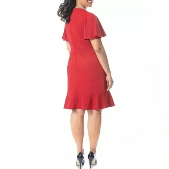 Kasper | Red Wine Fit & Flare Silhouette Ruffle Hem Cocktail Midi Dress Size XXL - Picture 4 of 5